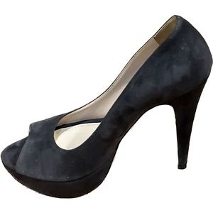 PRADA Gray Suede Leather Open Toe Platform Pump Heel Shoes - 37 EUR/7 US…